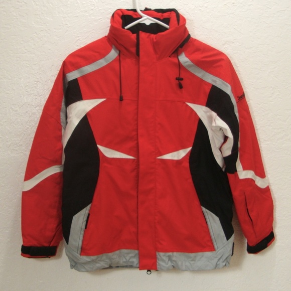 MAIER Ski Jacket KIDS Pack Away Hood Red Black Zip Elastic Germany 140 US 8-10 - Picture 9 of 9